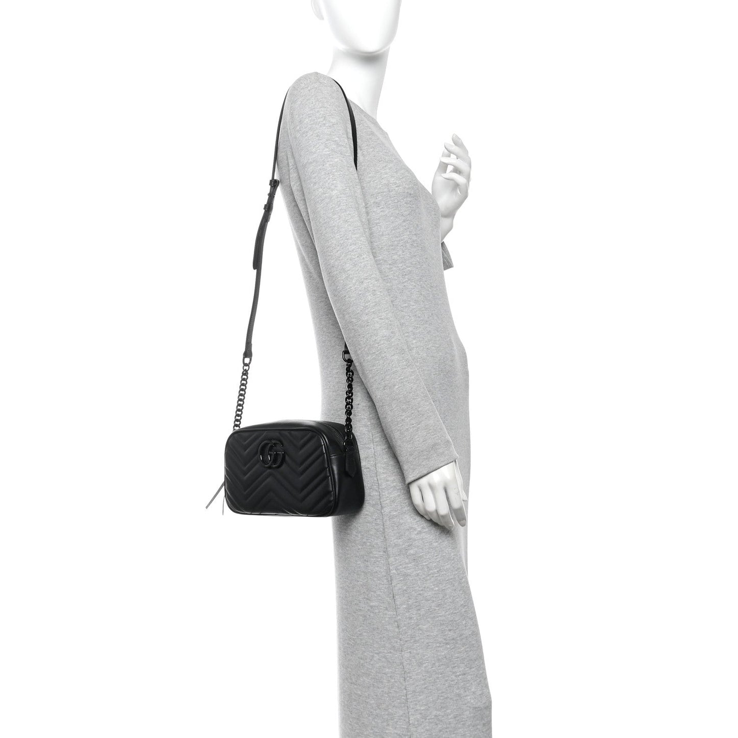 Calfskin Matelasse Monochrome Small GG Marmont Chain Shoulder Bag Black