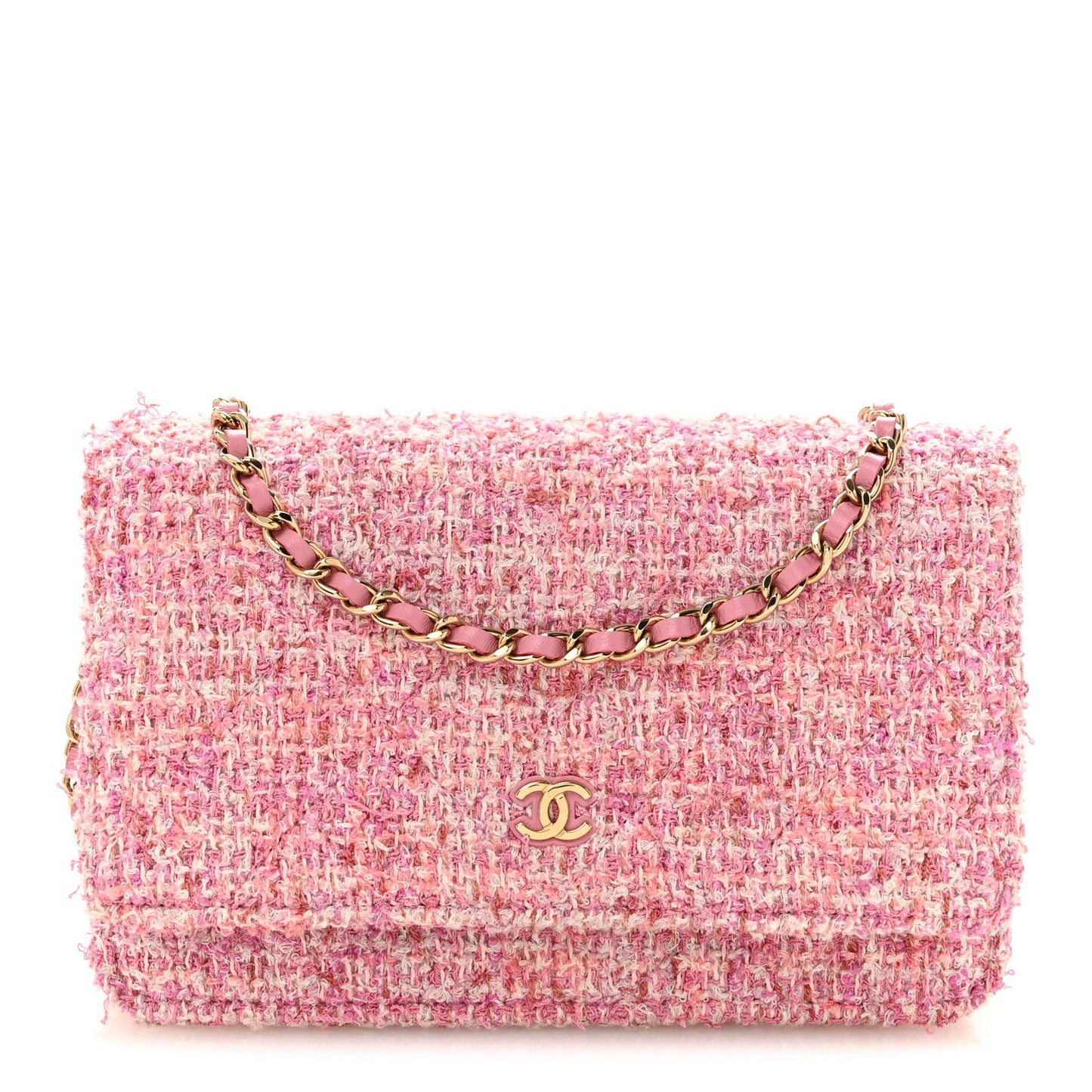 Tweed Quilted Wallet On Chain WOC Pink