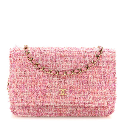 Tweed Quilted Wallet On Chain WOC Pink