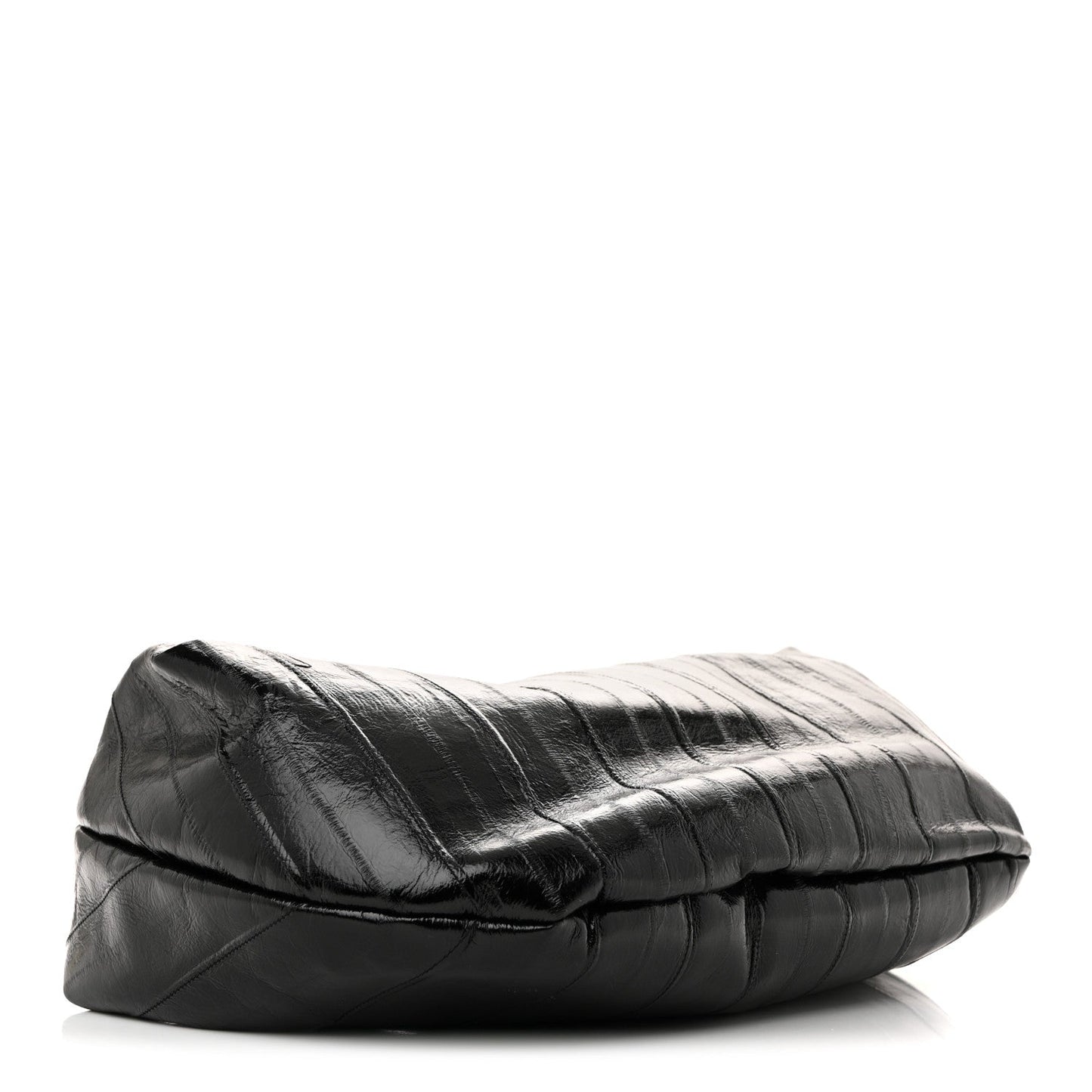 Glossy Calfskin Eelskin Embossed Medium Olivia Hobo Black