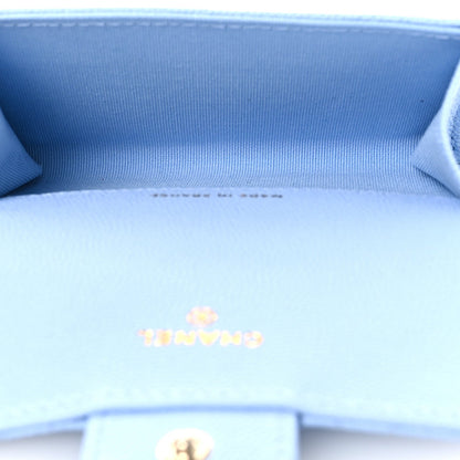 Caviar Quilted Flap Card Holder Wallet Light Blue