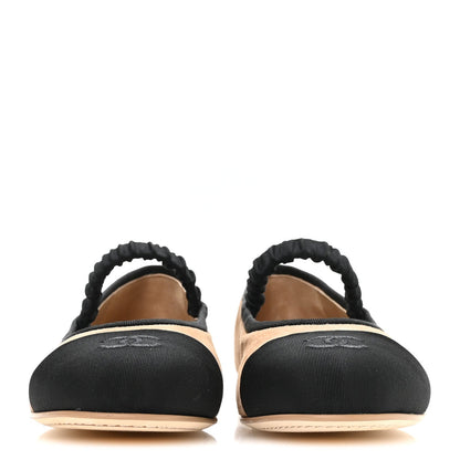 Suede Kidskin Grosgrain Mary Jane Flats 38 Beige Black