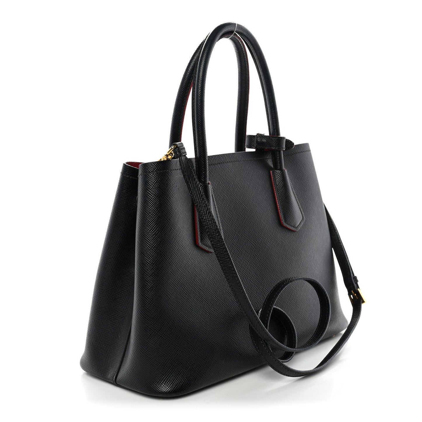 Saffiano Cuir Small Double Bag Black Fuoco