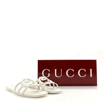 Rubber Interlocking G Womens Slide Sandals 39 Mystic White