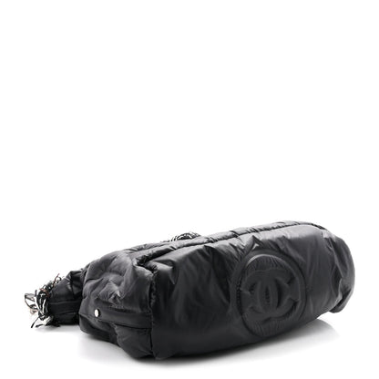 Tweed Nylon Embossed Large Doudoune Bowling Bag Black