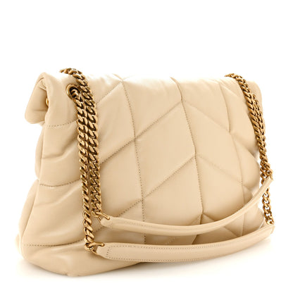 Lambskin Quilted Medium Loulou Puffer Monogram Chain Satchel Dark Beige