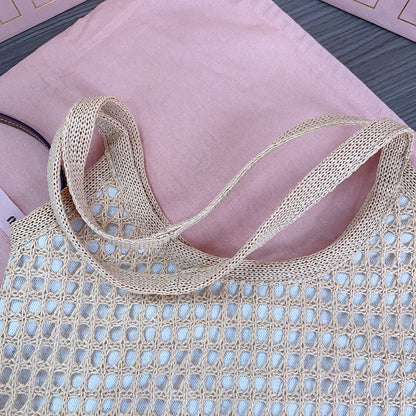 ivy mini tote bag 40cm beige woven fabric and linen