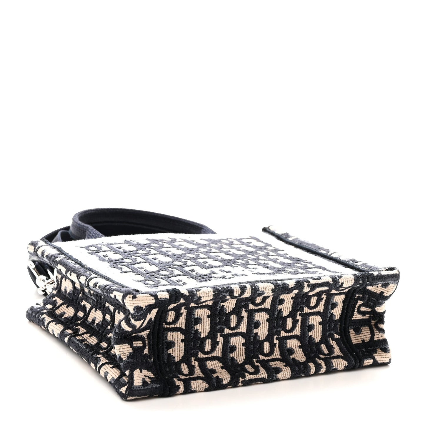 Oblique Embroidered Lace Mini Book Tote With Strap Blue White