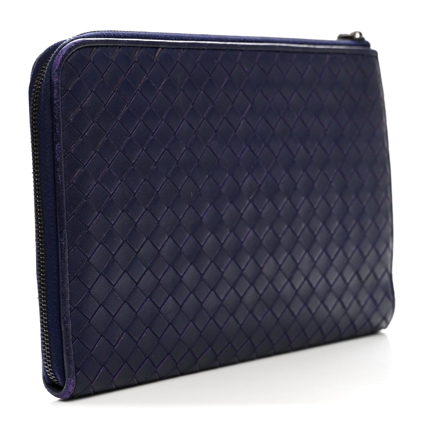 Nappa Intrecciato Flat Zip Pouch Navy