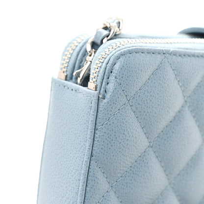 Grained Calfskin Quilted CC Box Clutch With Chain Blue