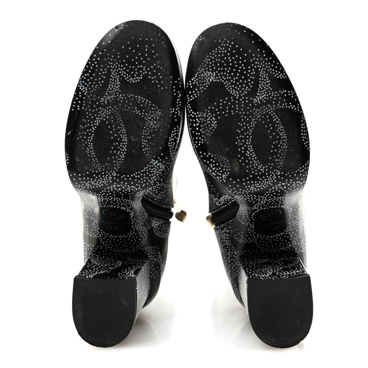 Calfskin Camellia Printed High Boots 37.5 Black White