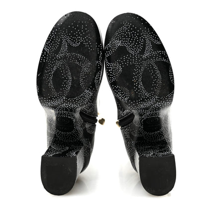 Calfskin Camellia Printed High Boots 37.5 Black White