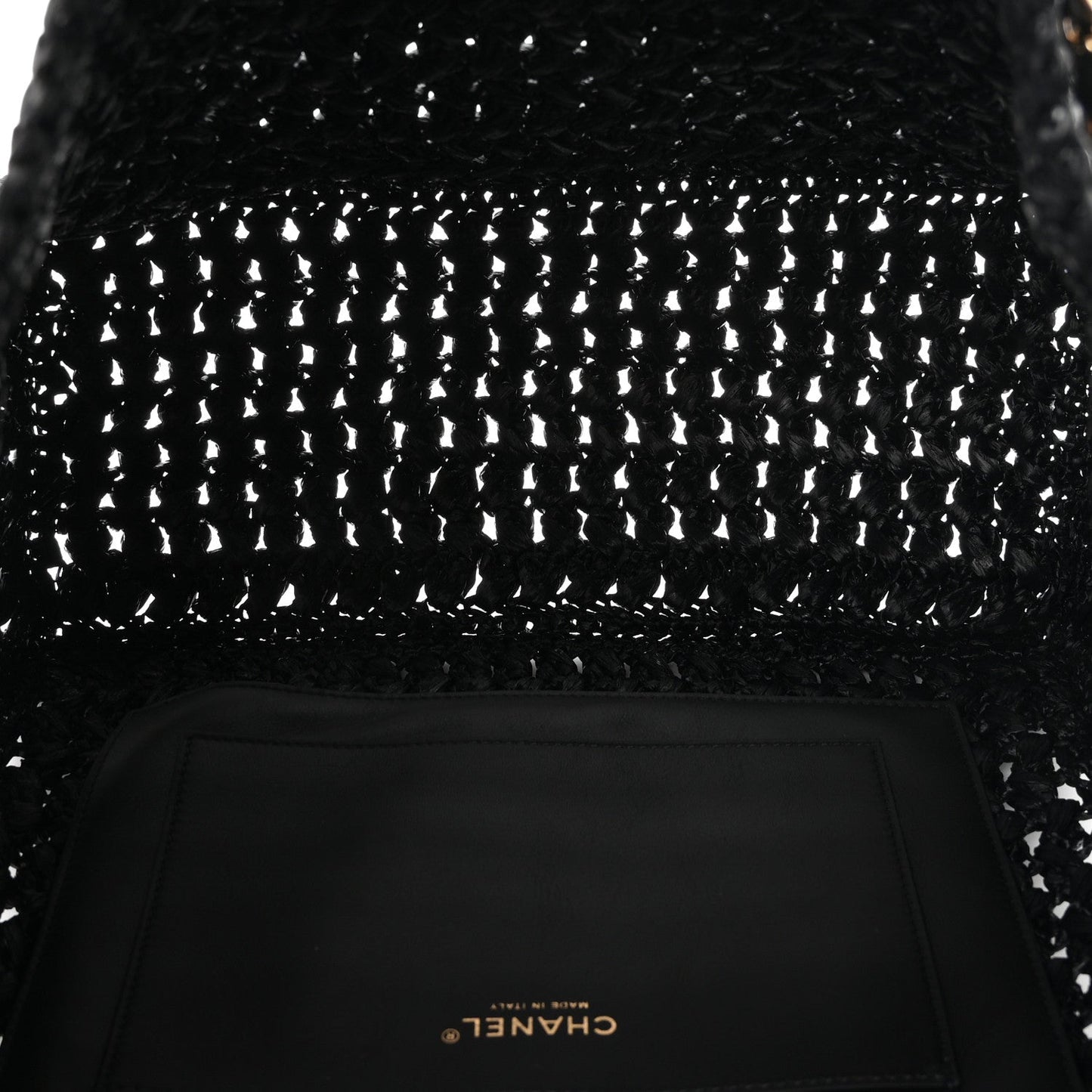 Raffia Effect Calfskin Coco Beach Shopping Tote Black