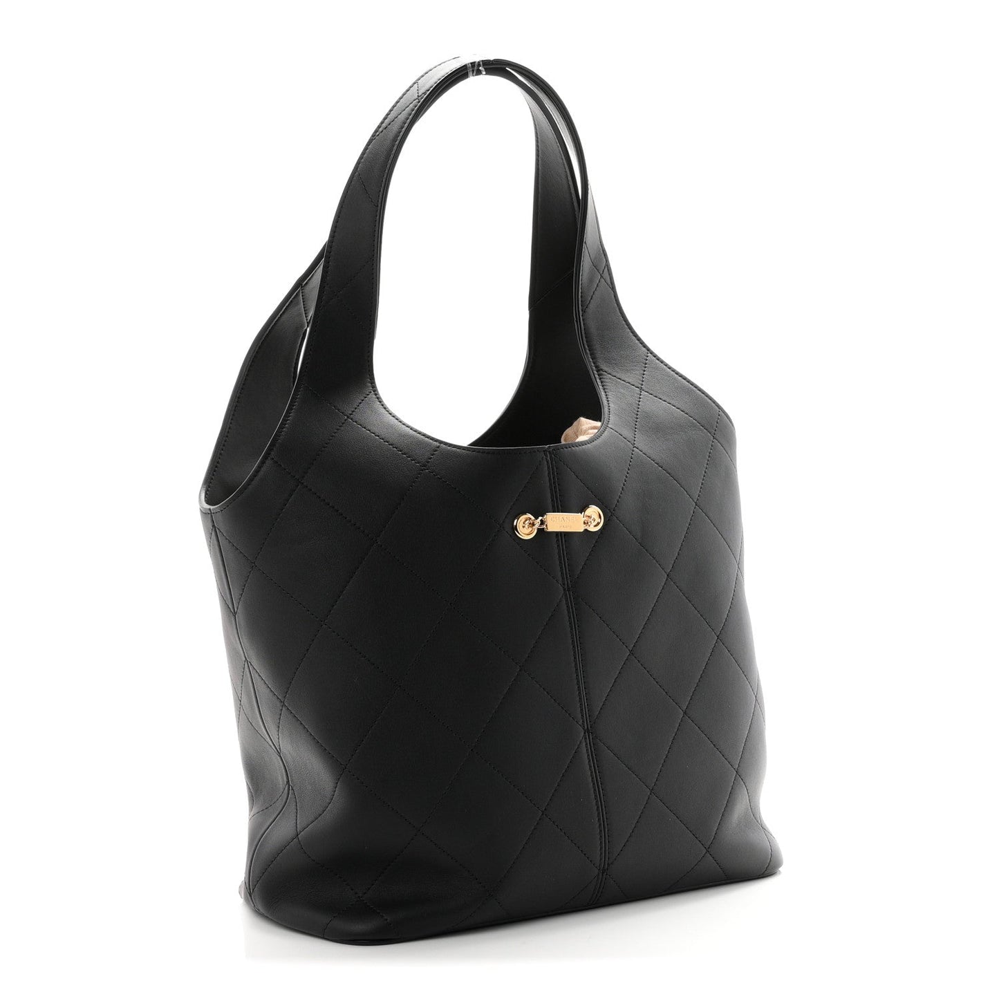 Calfskin Quilted Medium Shopping Bag Black