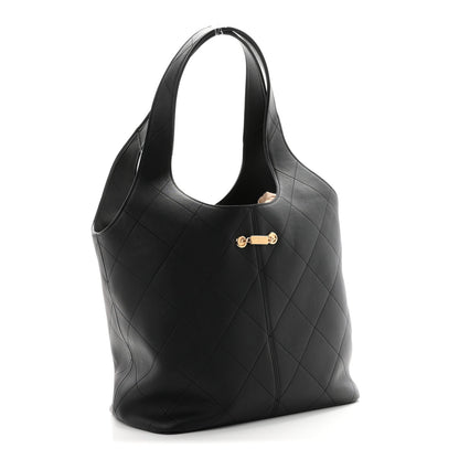 Calfskin Quilted Medium Shopping Bag Black