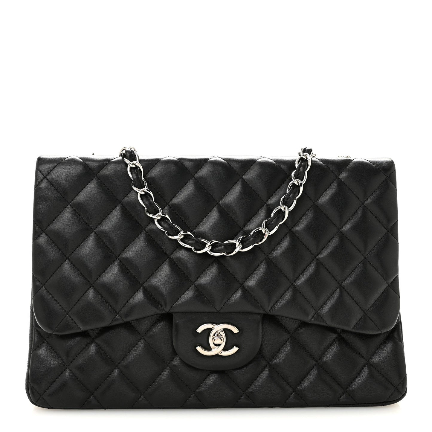 Lambskin Quilted Jumbo Single Flap Black