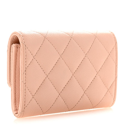 Caviar Quilted Crystal CC Flap Card Holder Pink
