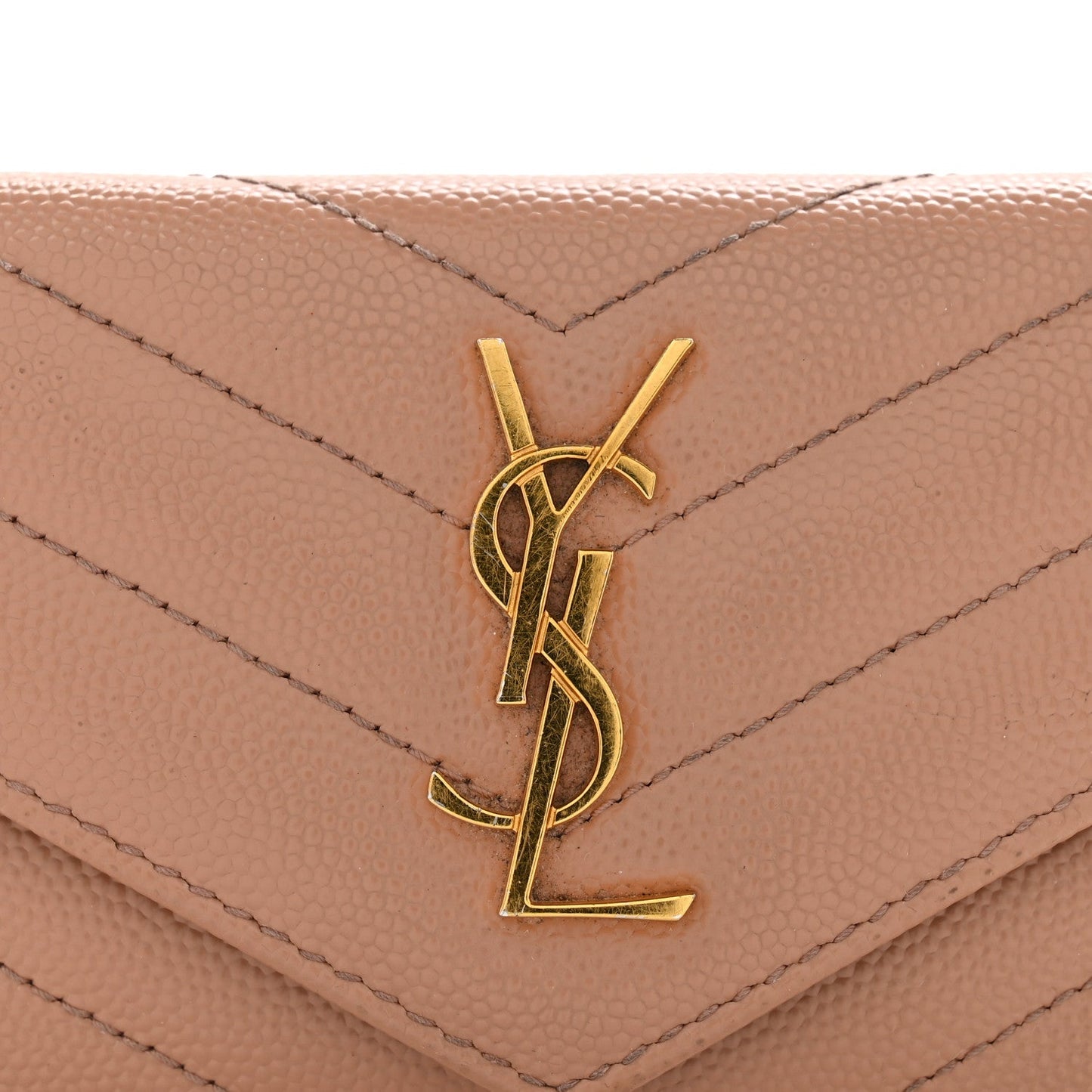 Grain De Poudre Matelasse Chevron Monogram Compact Wallet Case Dark Beige