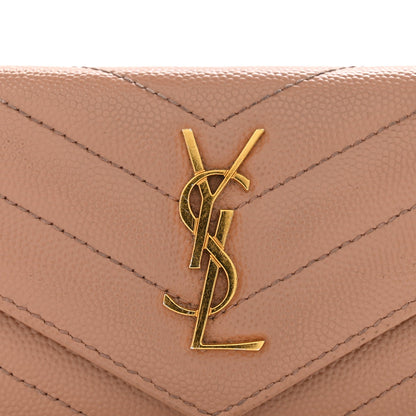 Grain De Poudre Matelasse Chevron Monogram Compact Wallet Case Dark Beige