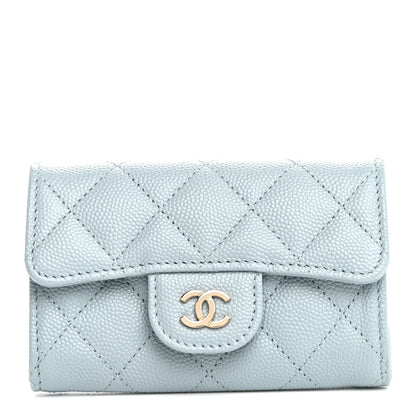 Caviar Quilted Flap Card Holder Wallet Light Blue