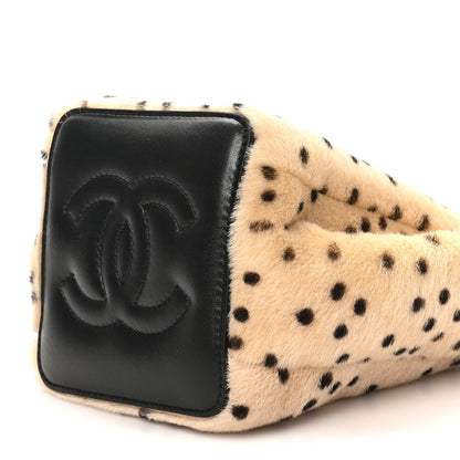 Pony Hair Cheetah Printed CC Chain Bucket Bag Light Beige Black Light Beige Black