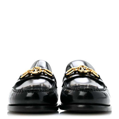 Glazed Calfskin Chess Flat Loafer 41 Black