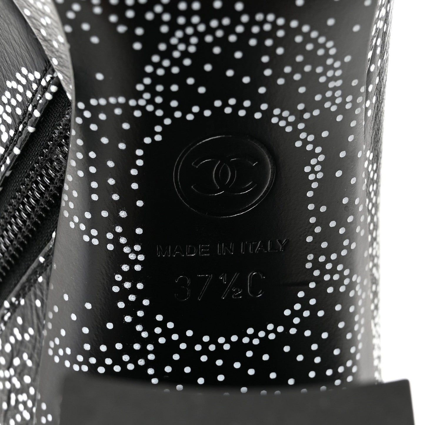 Calfskin Camellia Printed High Boots 37.5 Black White