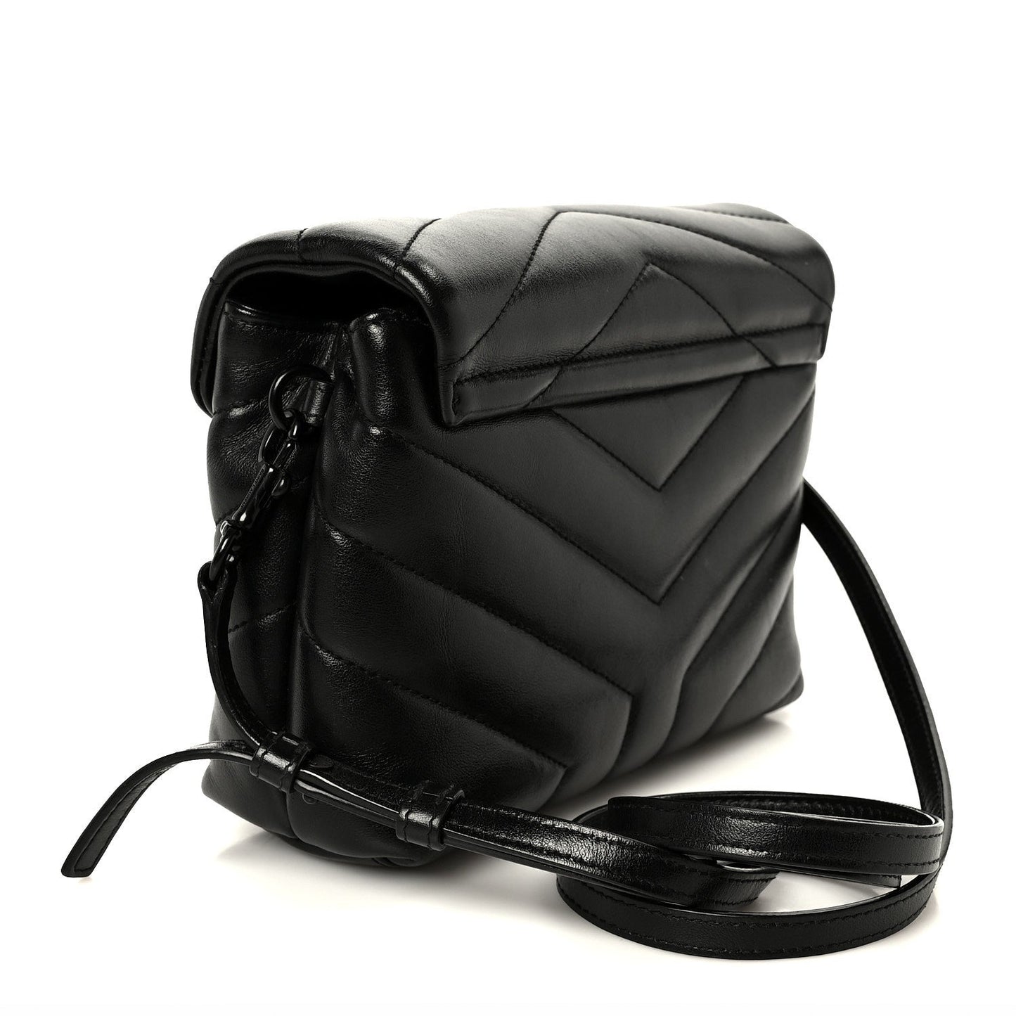 Calfskin Y Quilted Monogram Monochrome Toy Loulou Crossbody Bag Black