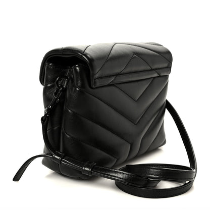 Calfskin Y Quilted Monogram Monochrome Toy Loulou Crossbody Bag Black