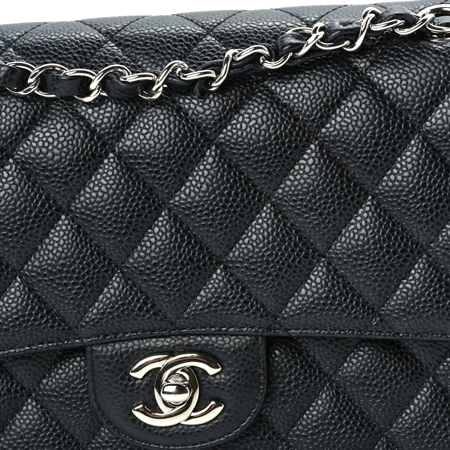 Caviar Quilted Medium Double Flap Black
