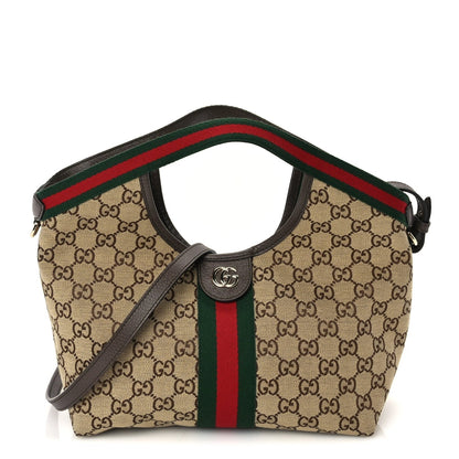 Monogram Web Small Giglio Tote Beige  Dark Brown