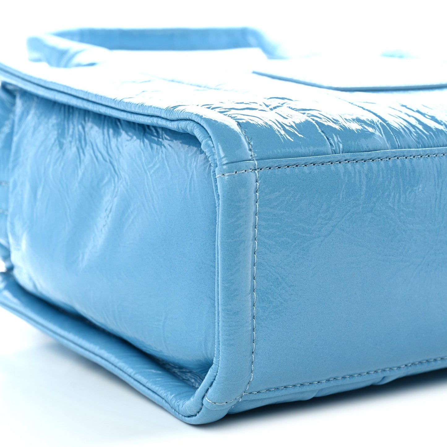 Shiny Crinkled Calfskin The Tote Bag Air Blue