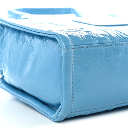 Shiny Crinkled Calfskin The Tote Bag Air Blue