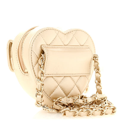 Metallic Lambskin Quilted CC In Love Heart Waist Belt Bag With Chain Gold