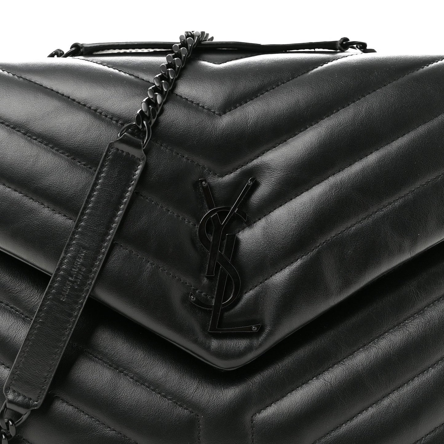 Calfskin Y Quilted Monogram Monochrome Medium Loulou Chain Satchel Black