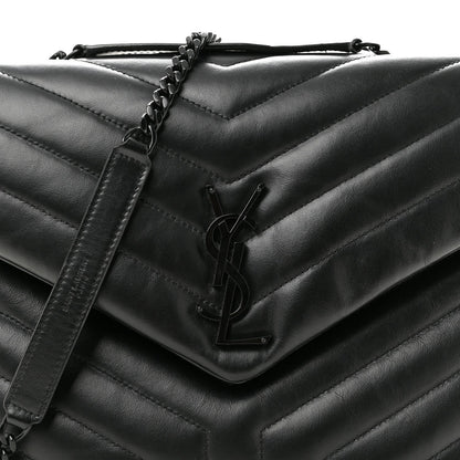 Calfskin Y Quilted Monogram Monochrome Medium Loulou Chain Satchel Black