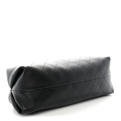 Lambskin Stitched Clutch With Chain Black