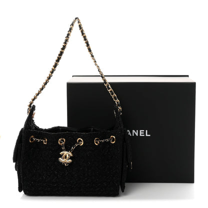Tweed Quilted Mini Chanel 25 Handbag Black