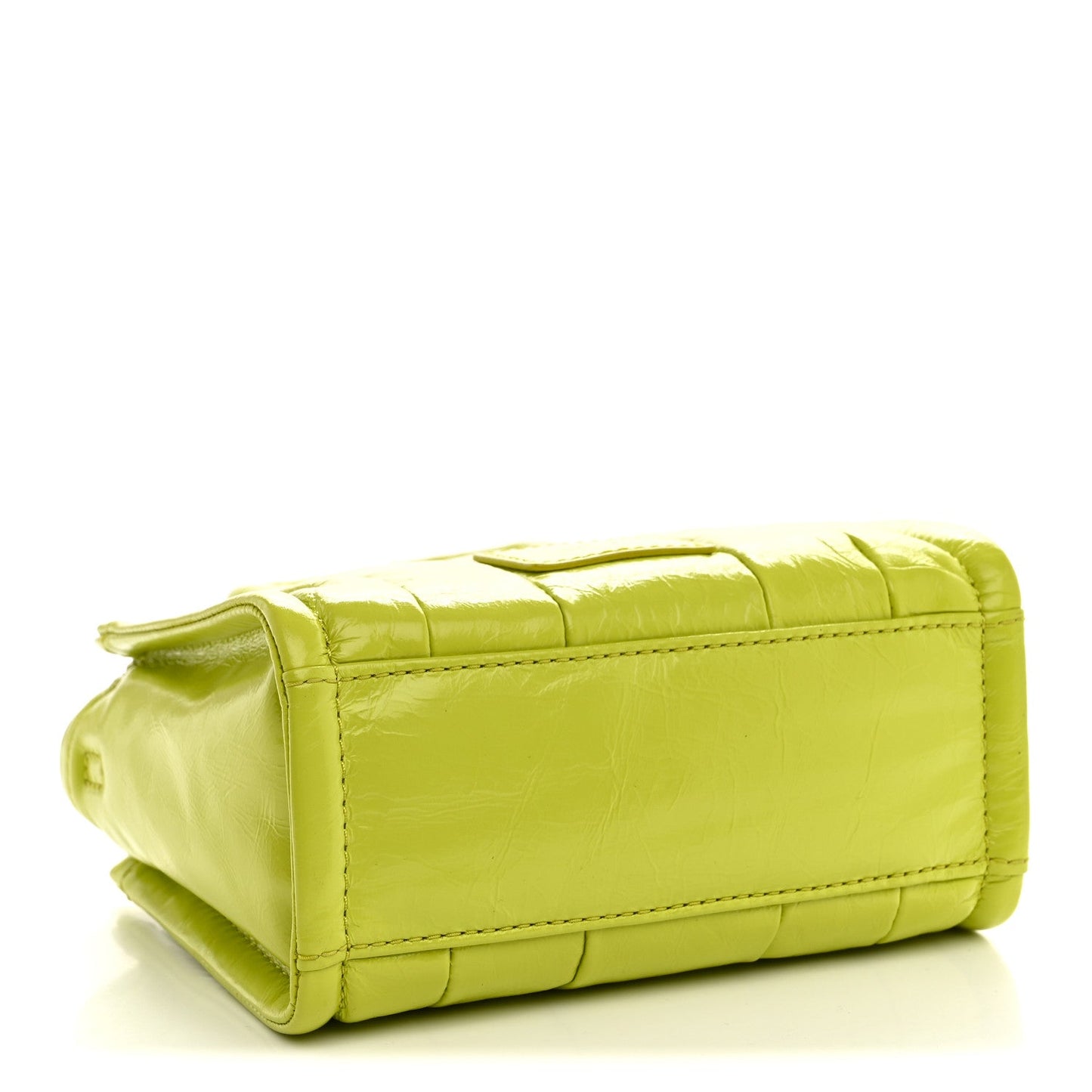 Shiny Crinkled Calfskin Mini The Tote Bag Acid Lime