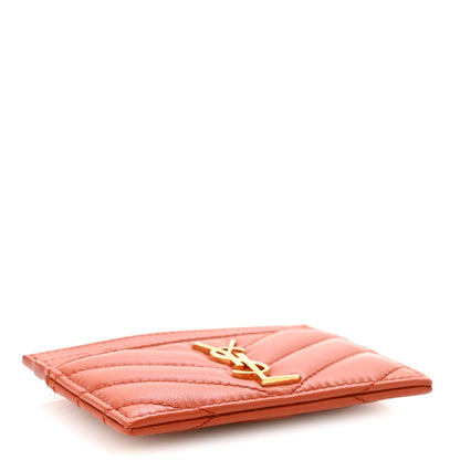 Lambskin Matelasse Chevron Monogram Credit Card Case Dark Mandarin