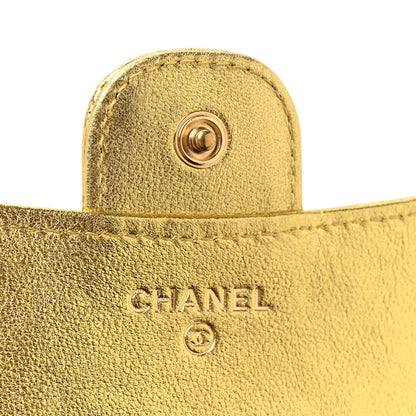 Metallic Calfskin Crocodile Embossed Cocodile Compact Flap Wallet  Gold