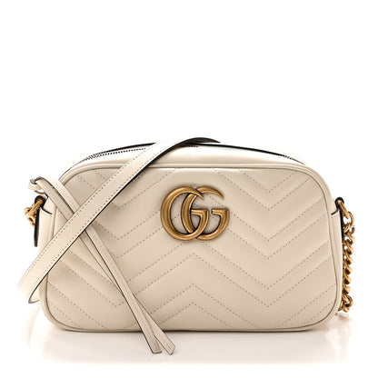 Calfskin Matelasse Small GG Marmont Chain Shoulder Bag White