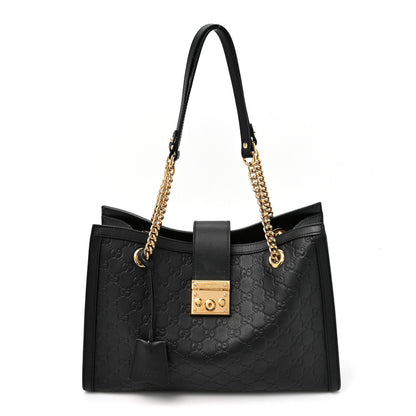Guccissima Medium Padlock Tote Black