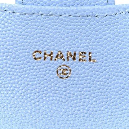 Caviar Quilted Flap Card Holder Wallet Light Blue