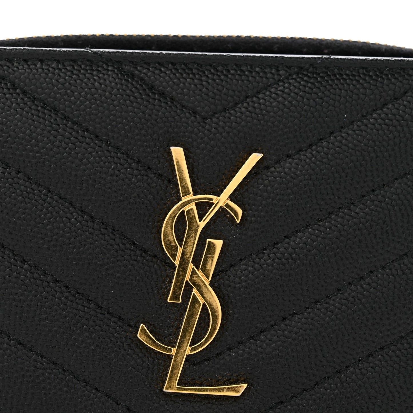 Grain De Poudre Matelasse Chevron Monogram Compact Zip Around Wallet Black