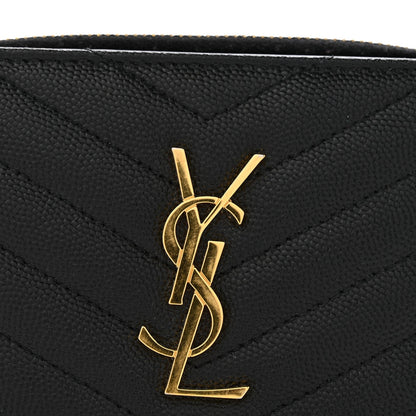 Grain De Poudre Matelasse Chevron Monogram Compact Zip Around Wallet Black