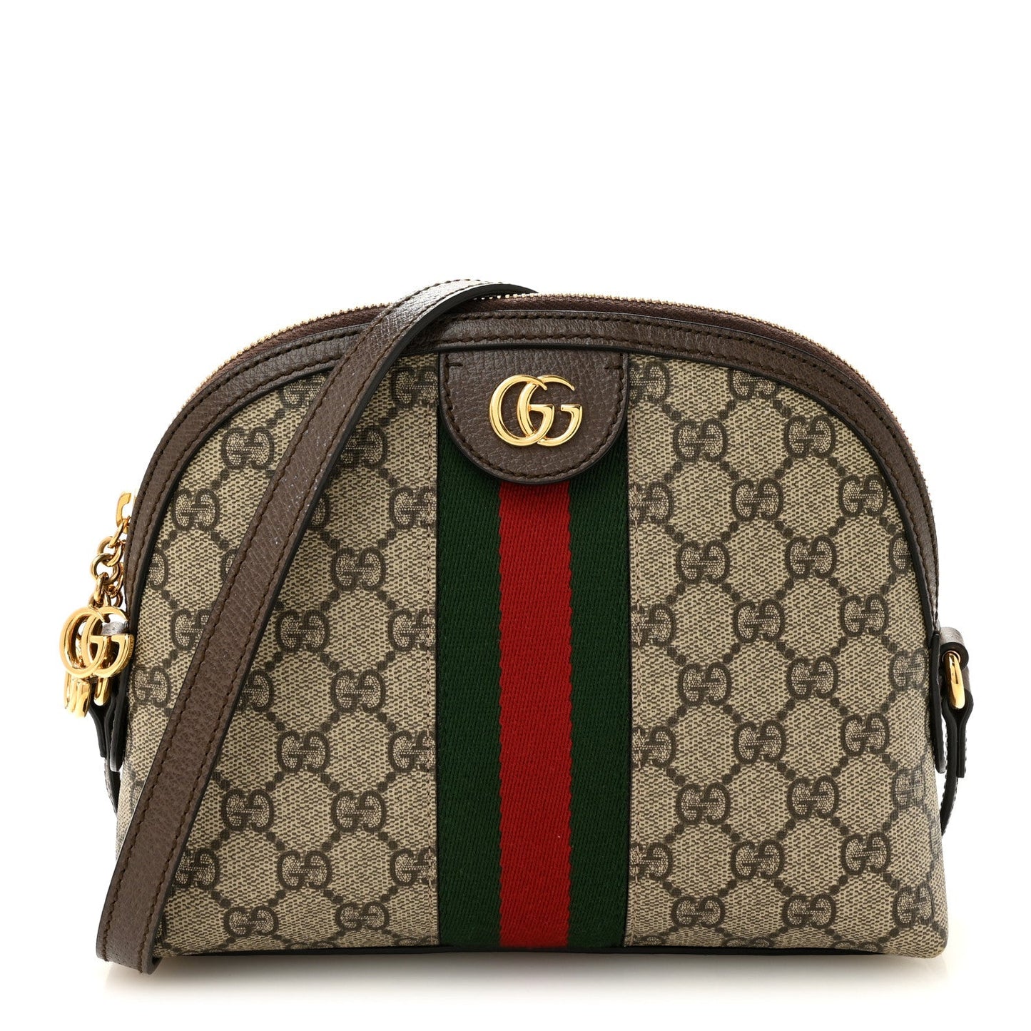 GG Supreme Monogram Textured Dollar Calfskin Web Small Ophidia Dome Shoulder Bag Beige Ebony New Acero