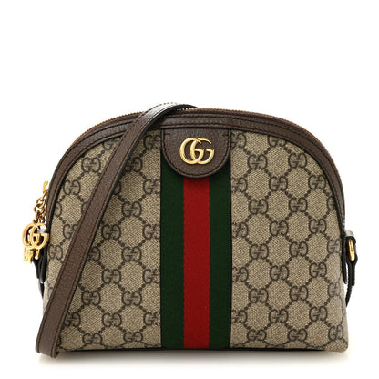 GG Supreme Monogram Textured Dollar Calfskin Web Small Ophidia Dome Shoulder Bag Beige Ebony New Acero