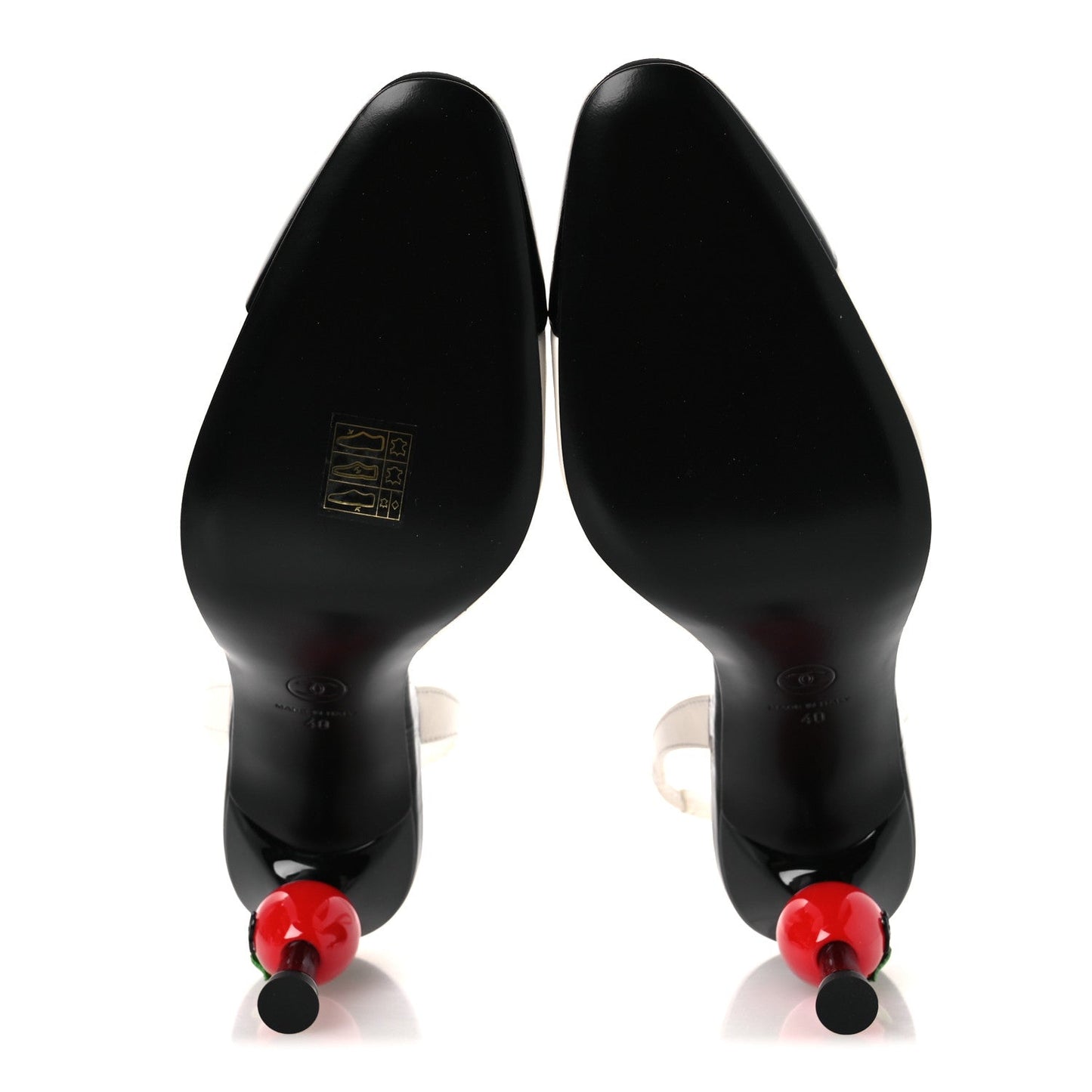 Lambskin Patent Calfskin Cap Toe CC Apple Slingback Pumps 40 White Black