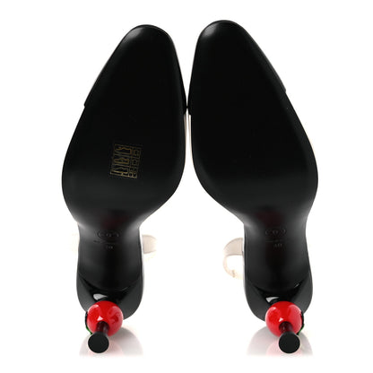 Lambskin Patent Calfskin Cap Toe CC Apple Slingback Pumps 40 White Black